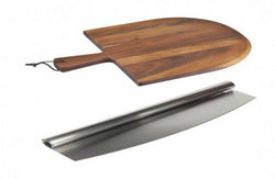 New Premium Acacia Wood Wooden Pizza Paddle Peel Lifter & Pizza Cutter