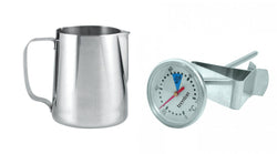 SS Coffee Milk Frothing Jug & 2 x Thermometer