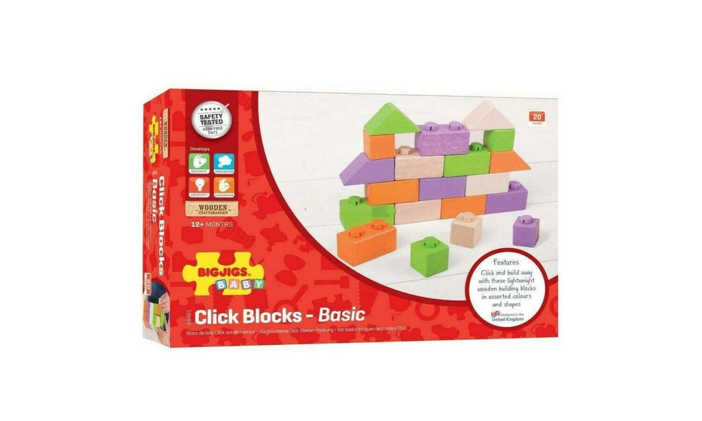 Bigjigs Wooden Wood Click Building Blocks Bricks Zesty Colours 20pcs B