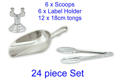 Lolly Bar Wedding Set 6 x Candy Scoops, 12 x 18cm Tongs & 6 x Label Holder