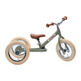 Trybike 2 in 1 Steel Tricycle Balance Bike Green Vintage Chrome Part Cream Tyres