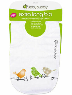 Grubby Bubby Extra Long Cotton Baby Bib Birds Design Orange Green Stone 1PK