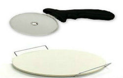 Pizza Stone & Rack 33cm  & Pizza Cutter Wheel Lifter Peel Plate Pan