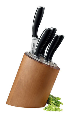 Avanti Wave 6pc Cutlery Knife Block Set Birchwood Kitchen Knives Stainless Steel