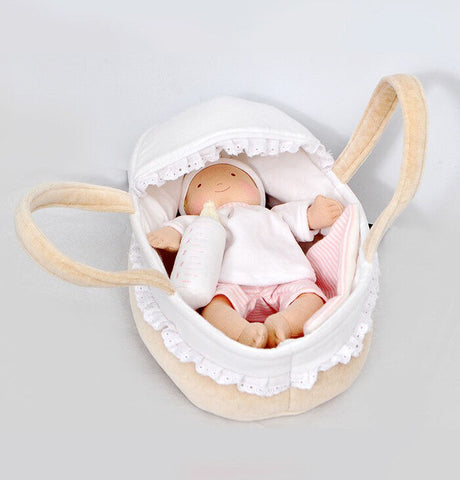 Bonikka Grace Soft Baby Ragdoll Carry Cot Bottle & Blanket 0m+ Doll Carrycot