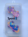 NEW Spencil Skateboard Eraser Set 2PK Colours Pink Green Blue in re-useable pack
