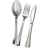 Chrome Plastic Party Disposable Cutlery Knife Fork Spoon Pack of 12 Silver