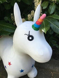 Happy Hopperz Rainbow White Unicorn Inflatable Hopper Bouncer Toy