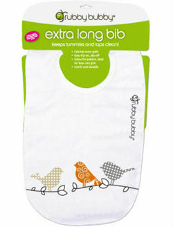 New Grubby Bubby Extra Long Cotton Baby Bib Birds Design Stone Orange Grey 1PK