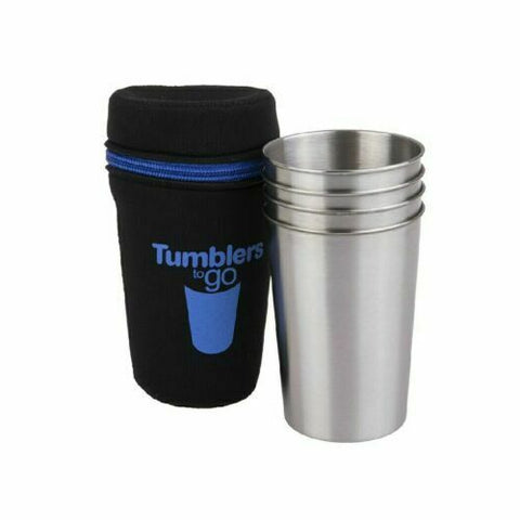 Stainless Steel Tumblers To Go Camping Picnic Cup 350ml Set 4 W/Case Retro