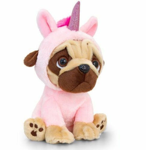 Keel Toys Pugsley Pug Dressed Up Soft Toy Dog Baby Pink Unicorn 30cm Large