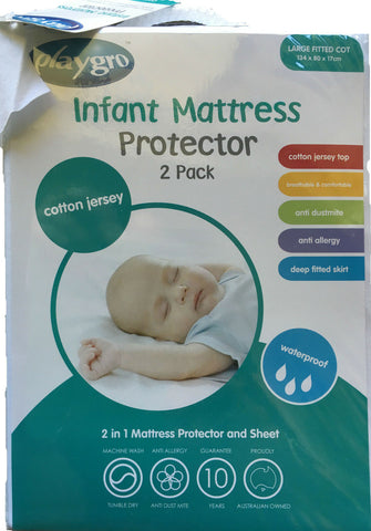 NEW Playgro Cotton Jersey Waterproof Large Cot Protector Twin Pack (2)