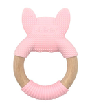 Bibibaby Frankie Frenchie French Bulldog Wood Teething Ring Baby Teether Pink