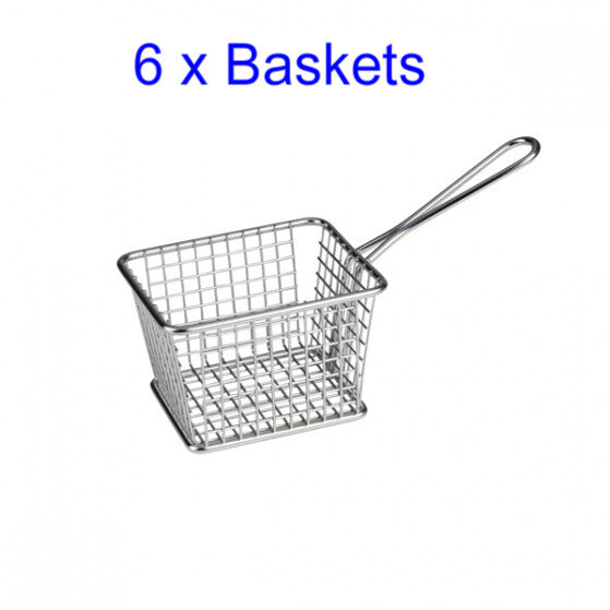 Service Serving Mini Fry Basket - Rectangular Stainless Steel x 6 142mm x 114mm