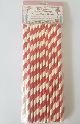 PAPER STRAWS PACK OF 24 RED STRIPE PARTY BIRTHDAY