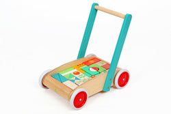 Tender Leaf Wooden Push Along Wagon Baby Toddler Walker & Wood Blocks Toy