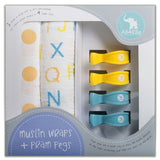 All4Ella 2 Pack Muslin Wraps & 4 Pram Pegs Gift Pack Shade Baby Pram Stroller