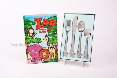 Stainless Steel Childrens Zoo Animals Cutlery Set 4pce