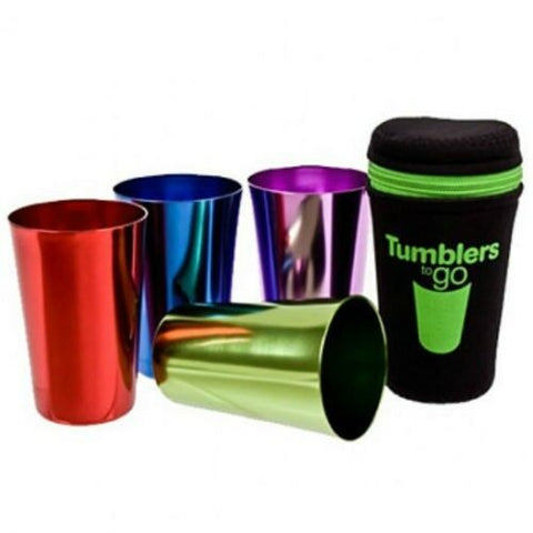 Tumblers To Go Anodised Camping Picnic Cup Retro Set 4