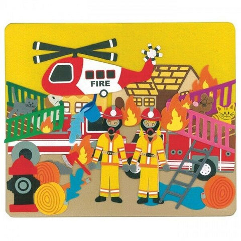 Felt Creations Fire Engine Helicopter Firemen Scene Puzzle Felt Board