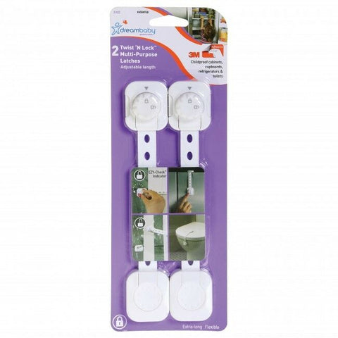 Dreambaby Twist N Lock Multi Purpose Latches Locks Adjustable Length White