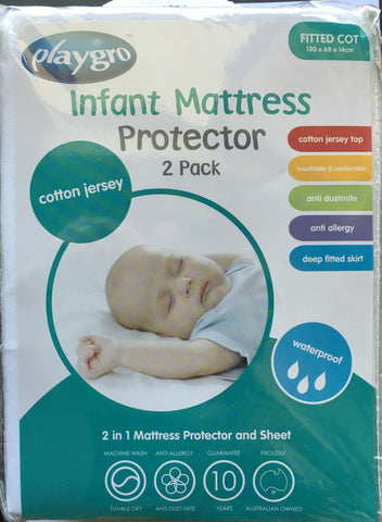 New Playgro Cotton Jersey Fitted Cot Waterproof Mattress Protector Twin Pack (2)