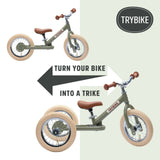 Trybike 2 in 1 Steel Tricycle Balance Bike Green Vintage Chrome Part Cream Tyres