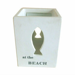 NEW White Cement Tealight Candle Holder Votif Fish Beach Design 'At the Beach'