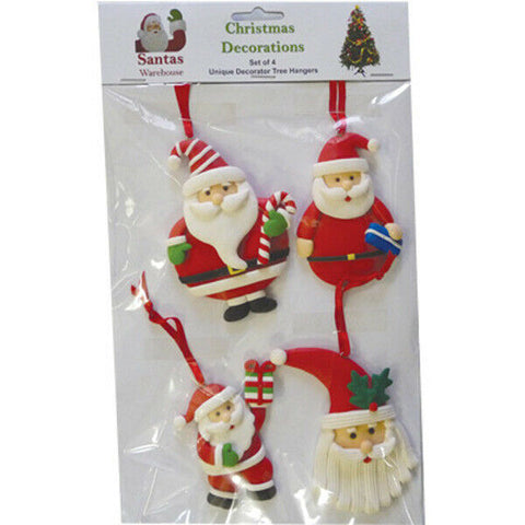 CLEARANCE Father Christmas Santa Tree Decorations Hangers Xmas Decor 4 Pack