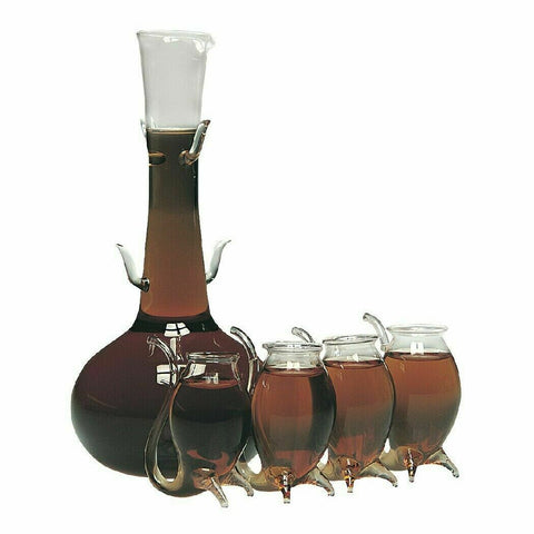 Port Sippers & Decanter Set Hand Blown Glass Gift Boxed