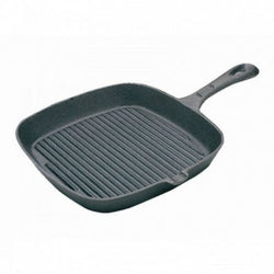 Cast Iron Non Stick Skillet Grill Fry Frying Pan Square Ribbed Camping 26cm