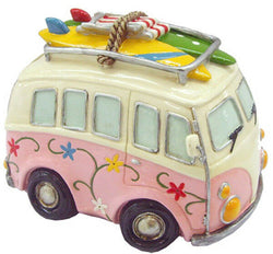 NEW VW Volkswagen Kombi Combi Hippy Van Money Box with Beach Gear - Pink