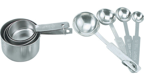 Stainless Steel Measuring Cups & Spoons Set  -  4 x Spoons / 4 x Cups