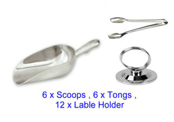 Lolly Bar Wedding Set 6 x Candy Scoops, 6 x Mini Tongs & 12 x Lable Holder