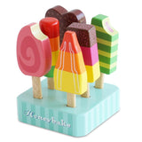 NEW Le Toy Van Honeybake Ice Lollies Blocks with Wooden Holder Wood Play Food