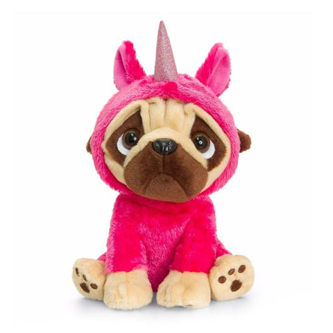Keel Toys Pugsley Pug Dressed Up Soft Toy Dog Bright Pink Unicorn 30cm Large